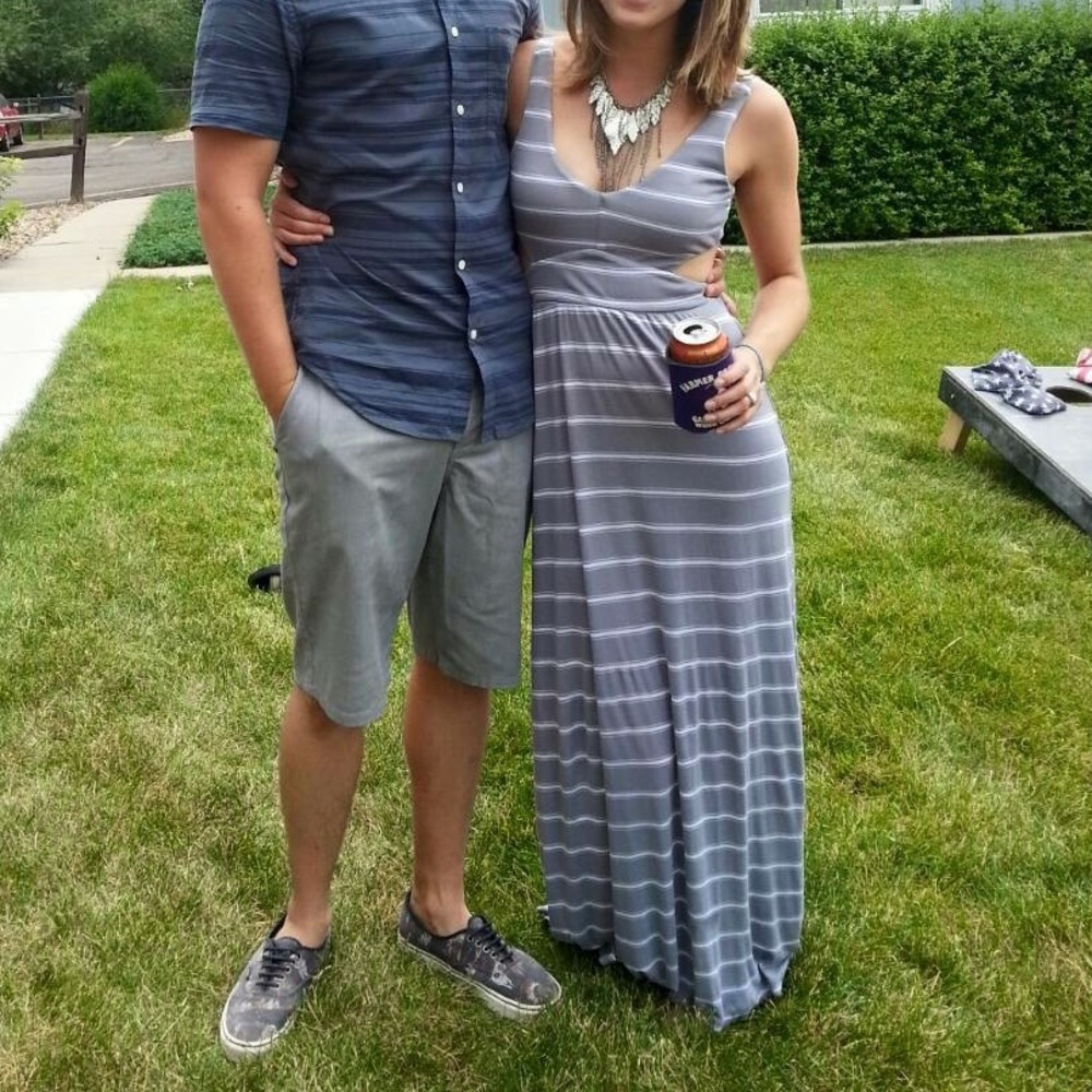 Grey & White Striped Cut-Out Maxi